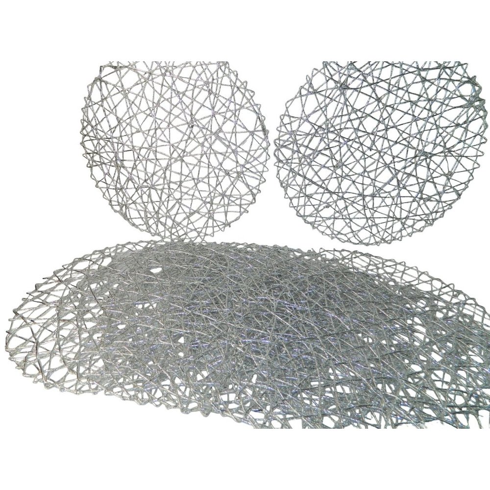 Silver Placements Set Of 8 Shiny Open Weave Round 15.5" Wall Or Table Decor Deco